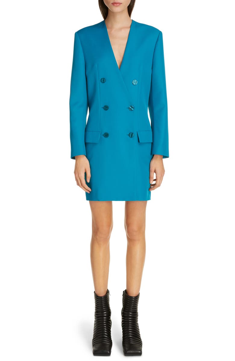 Balenciaga Double Breasted Tech Twill Long Sleeve Blazer Dress, Main, color,