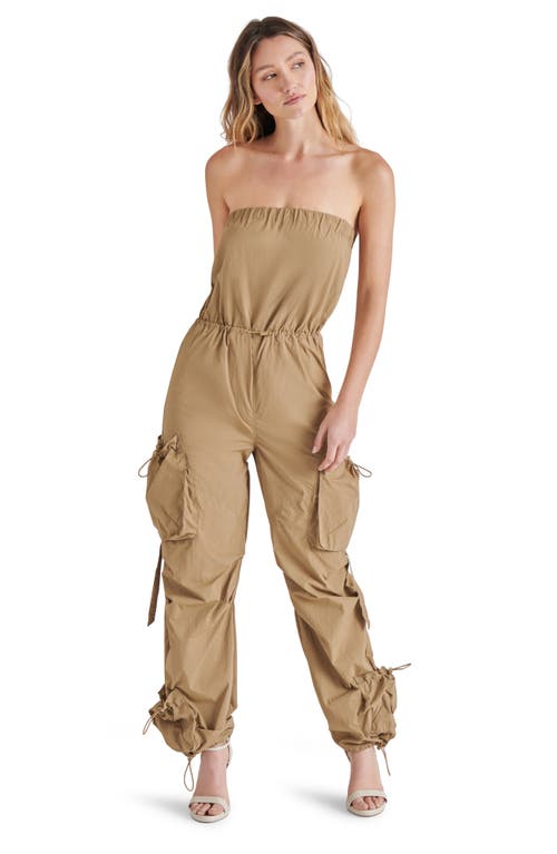 Steve Madden Kylo Strapless Nylon Jumpsuit In Oak Buff