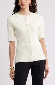 Nordstrom Crewneck Elbow Sleeve Cardigan