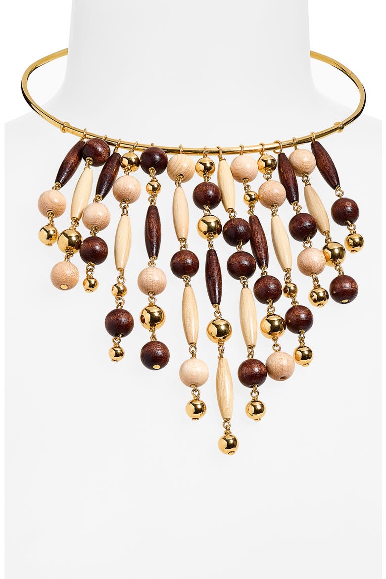 Wooden Beaded Collar Necklace, Alternate, color, GOLD