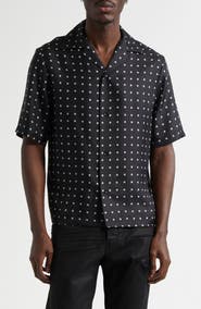 AMIRI Mix & Match Monogram Logo Print Silk Camp Shirt