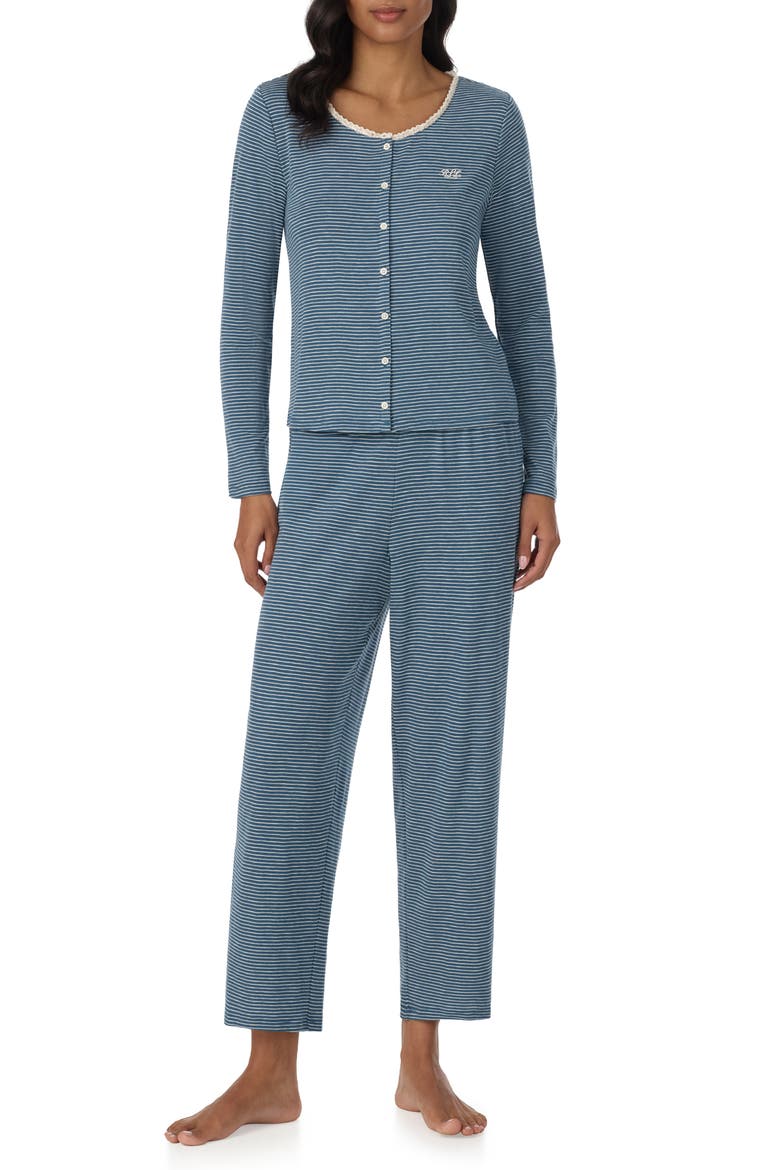 Striped Long Sleeve Pajamas, Main, color, DKBL/ STP