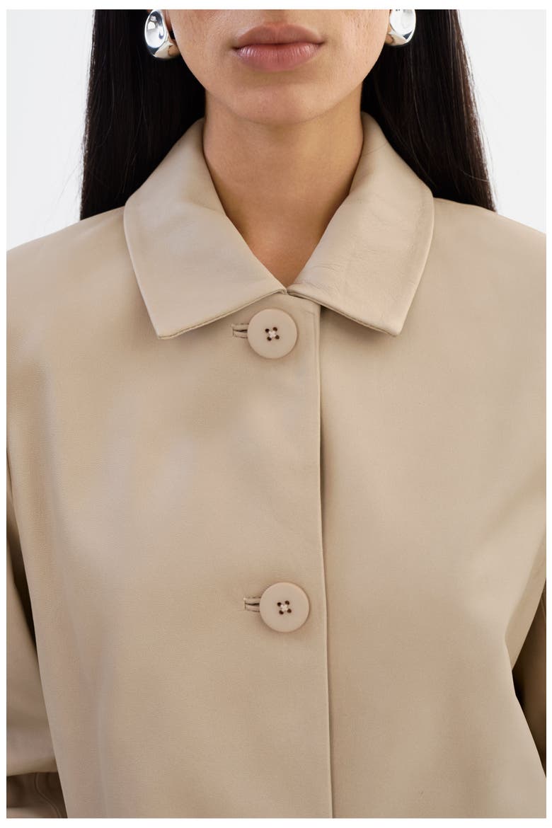 BELEN | Longline Leather Coat, Alternate, color, Stone