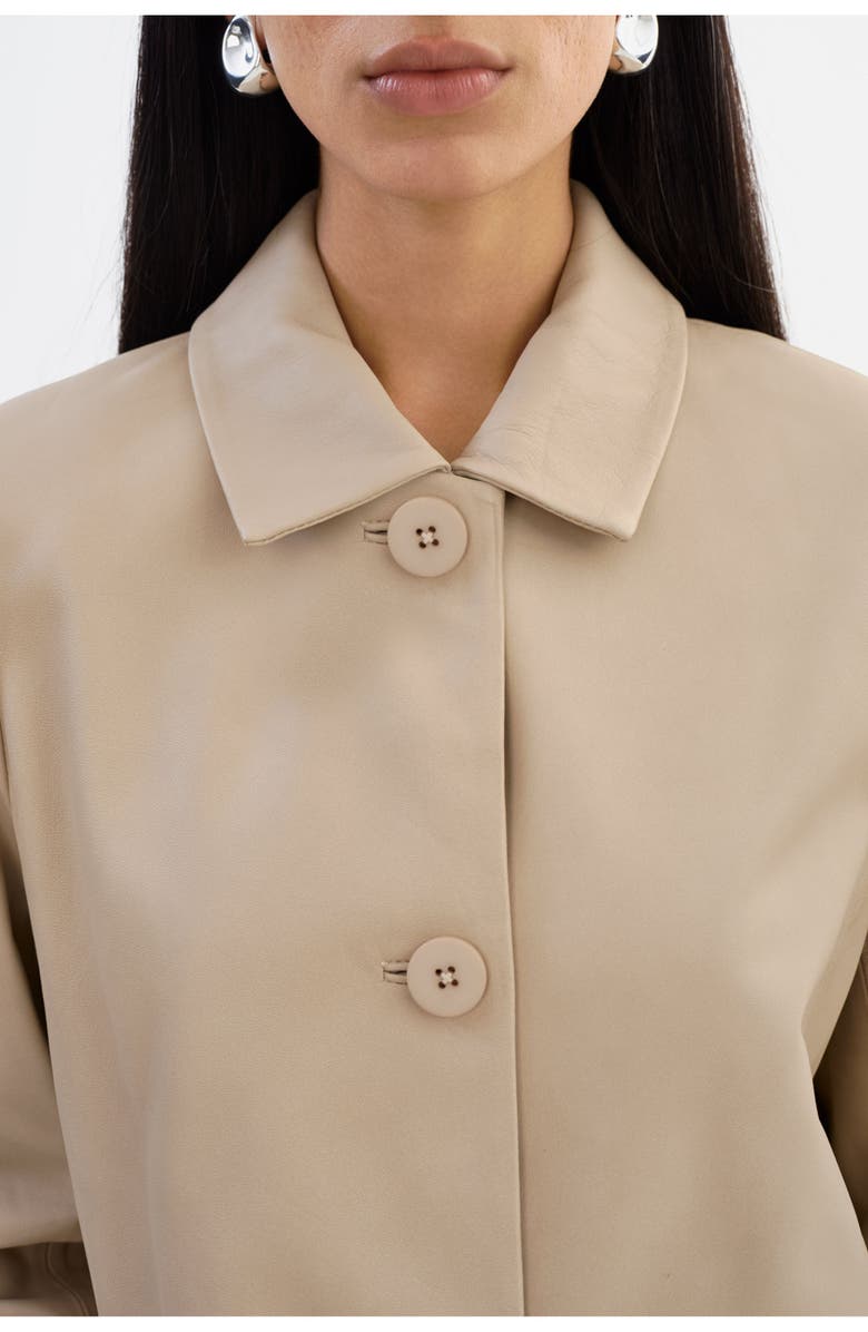 LAMARQUE BELEN | Longline Leather Coat, Alternate, color, Stone