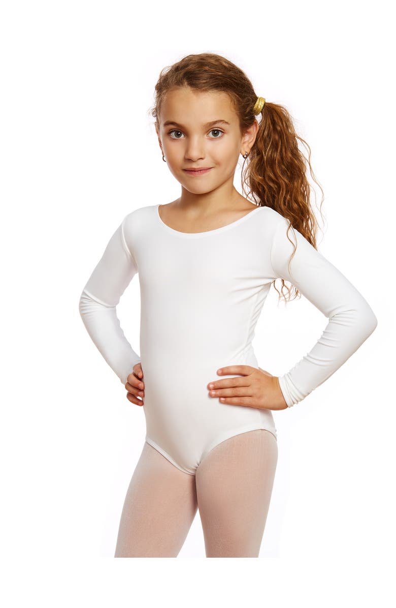 Leveret Girls Long Sleeve Leotard, Alternate, color, White