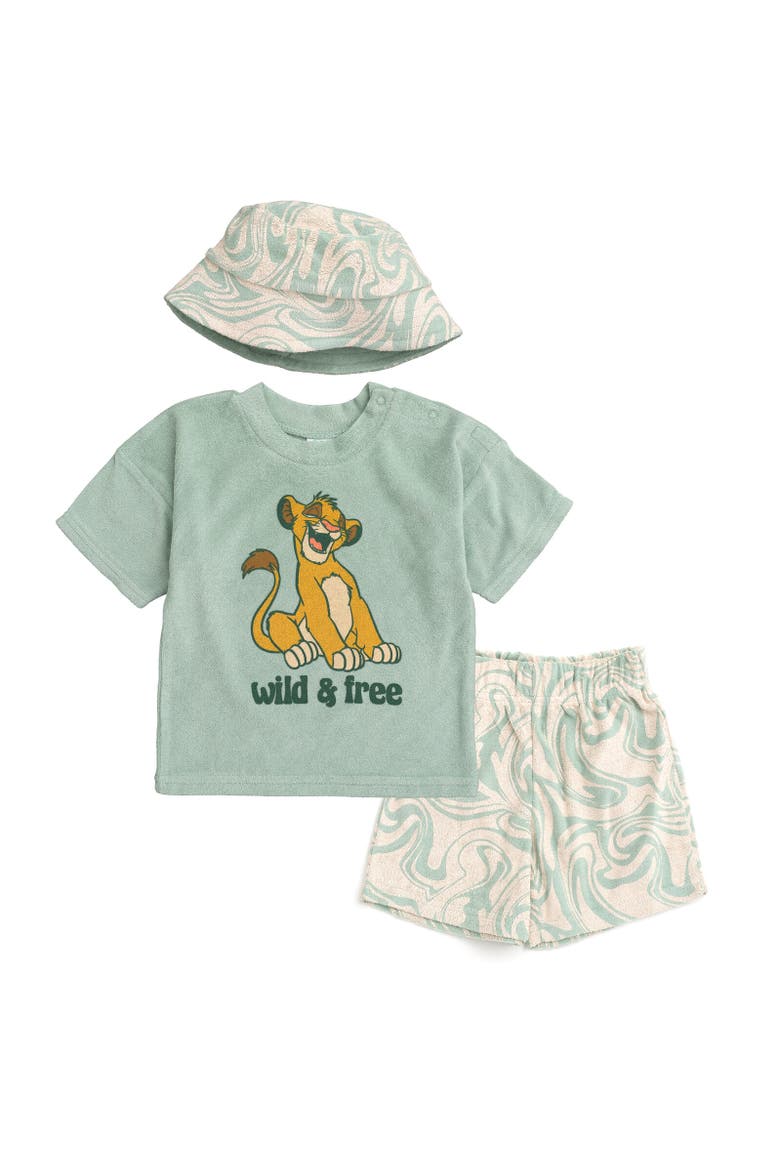 Lion King Simba T-Shirt Shorts and Bucket Hat Set, Main, color, Sage Green Simba