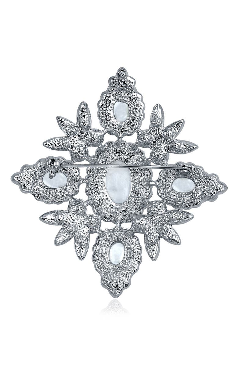BLING JEWELRY Bridal Crystal White Imitation Pearl Large Leaf Flower Brooch, Alternate, color,