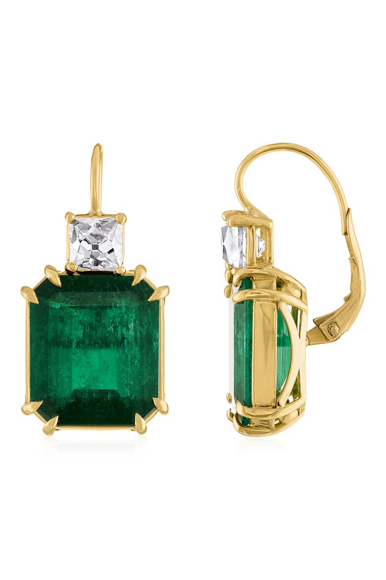 Sheri Colombian Emerald & Diamond Drop Earrings, Main, color, GOLD/ DIAMOND/ EMERALD