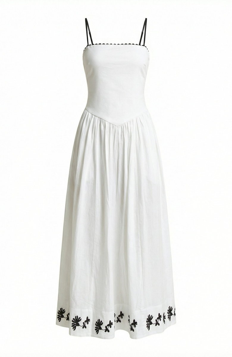 Modenaire Strapless Embroidered A-Line Corset Dress, Alternate, color, White / Black Embroidery