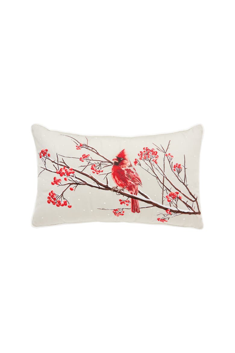 Winterberry Cardinal Lumbar Pillow 12" x 21", Main, color, Red