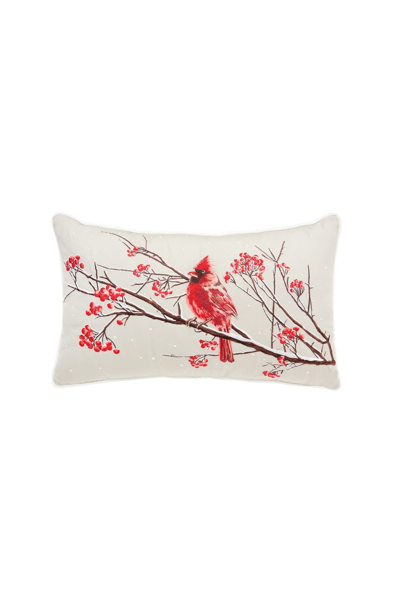 RightSide Designs Winterberry Cardinal Lumbar Pillow 12" x 21", Main, color, Red