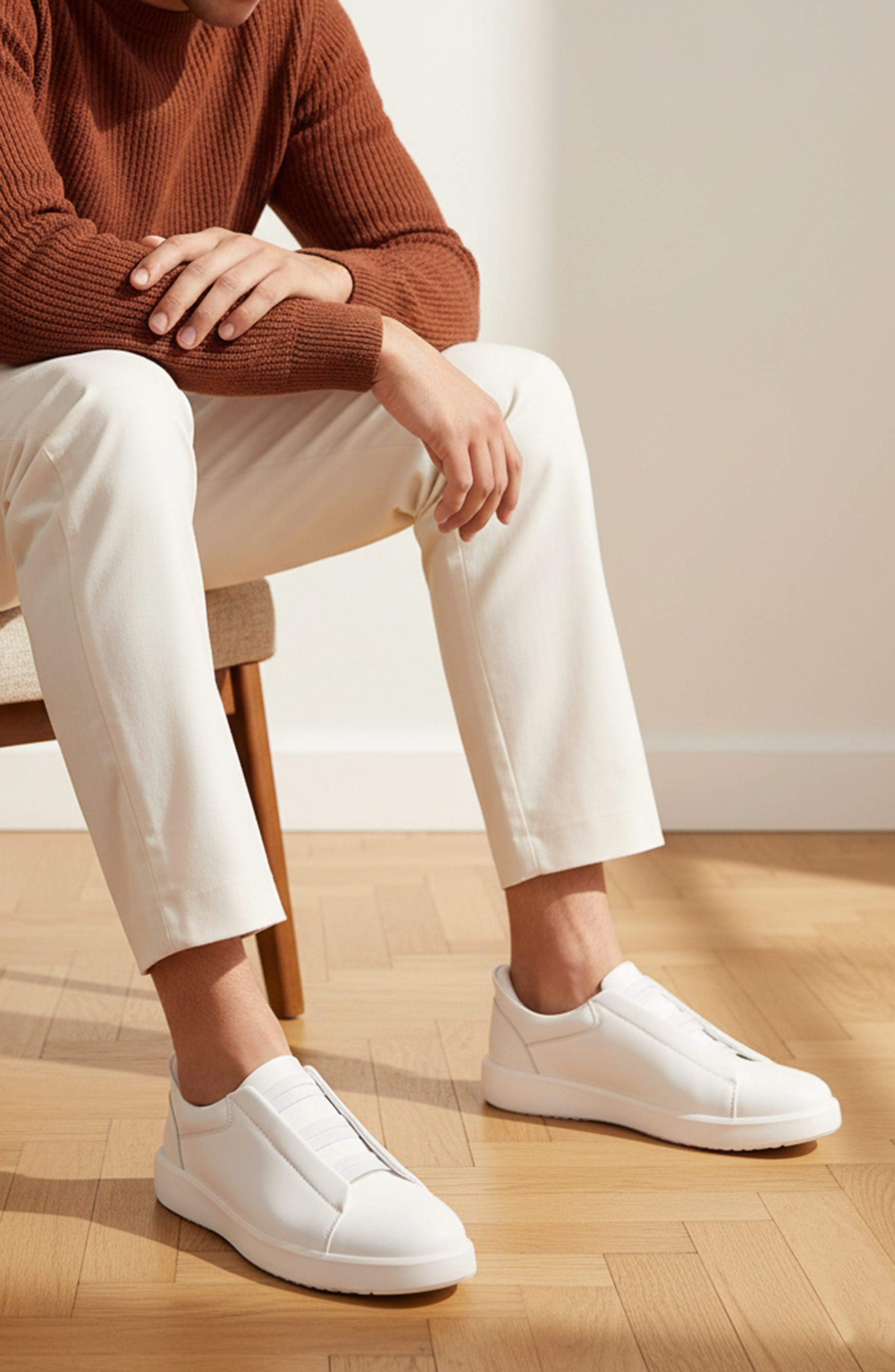 Allen Street Hands Free Technology Lightweight Leather Sneaker, Alternate, color, White Napa Leather