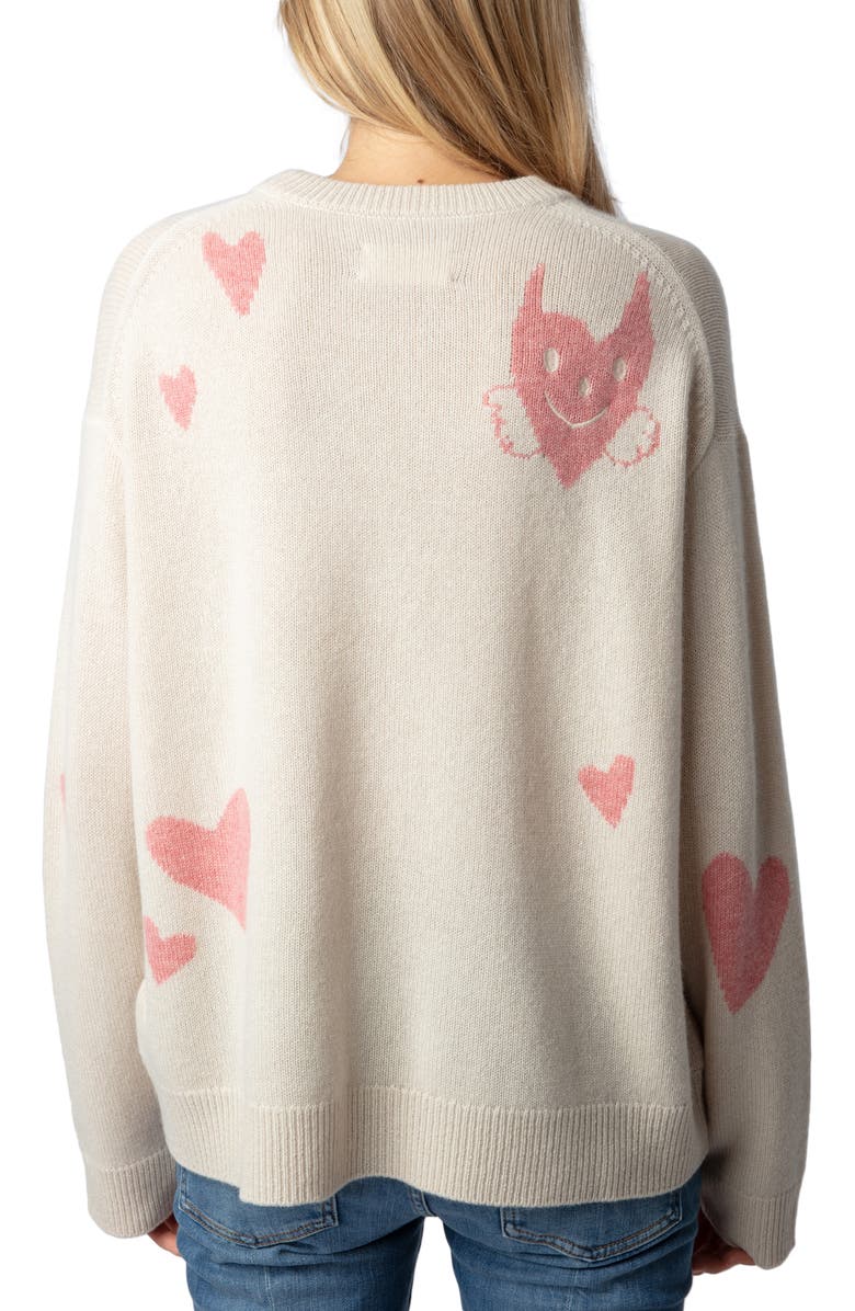 Zadig & Voltaire Markus Heart Jacquard Cashmere Sweater, Alternate, color, 
