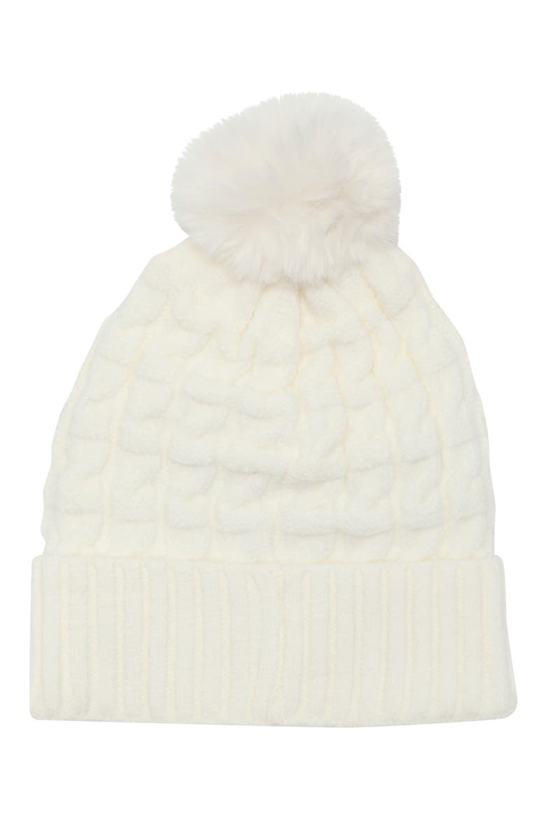 Chunky Knit Faux Fur Pom Beanie, Main, color, IVORY