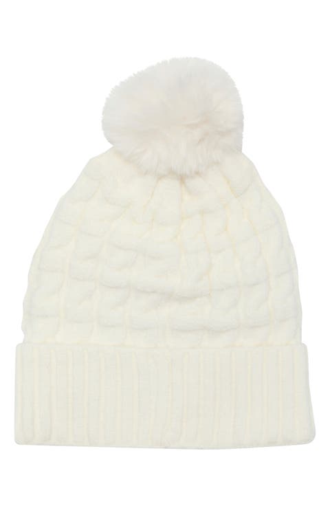 Chunky Knit Faux Fur Pom Beanie