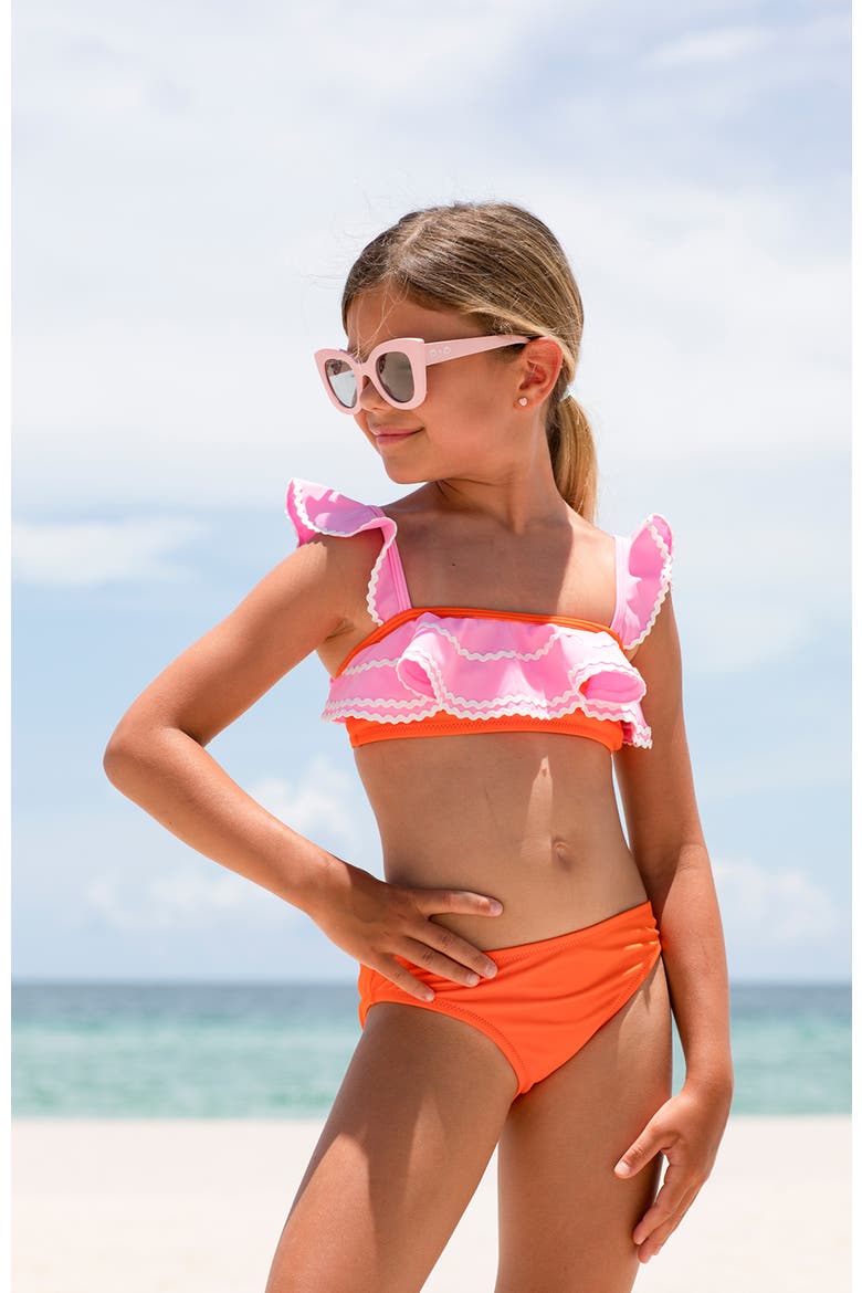 Bandeau Strap, Ruffle Ric-Rac Trim Two Piece Bikini, Little Kid-Big Kid, Alternate, color, Pink