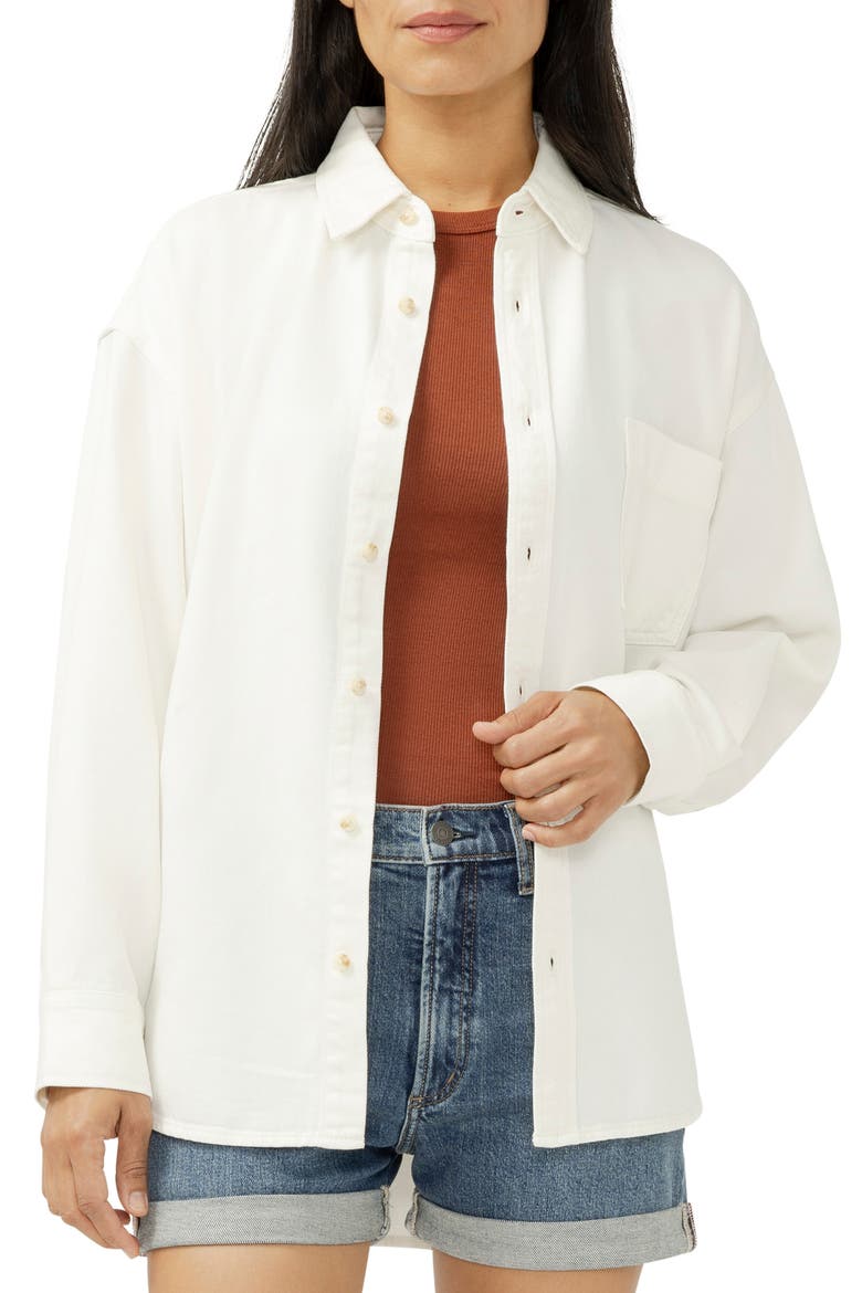 Denim Button-Up Beach Shirt, Main, color, ECRU