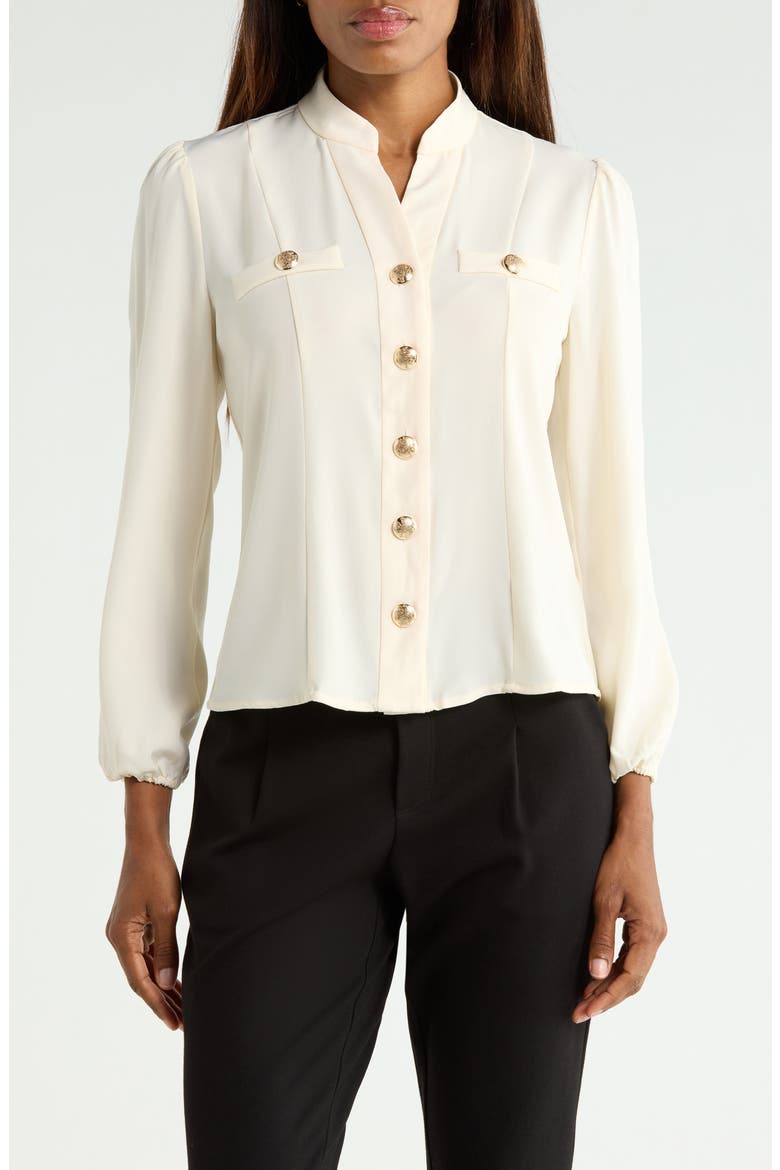 Stand Collar Button Front Shirt, Main, color, IVORY