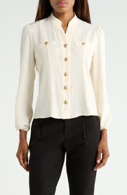 T Tahari Stand Collar Button Front Shirt