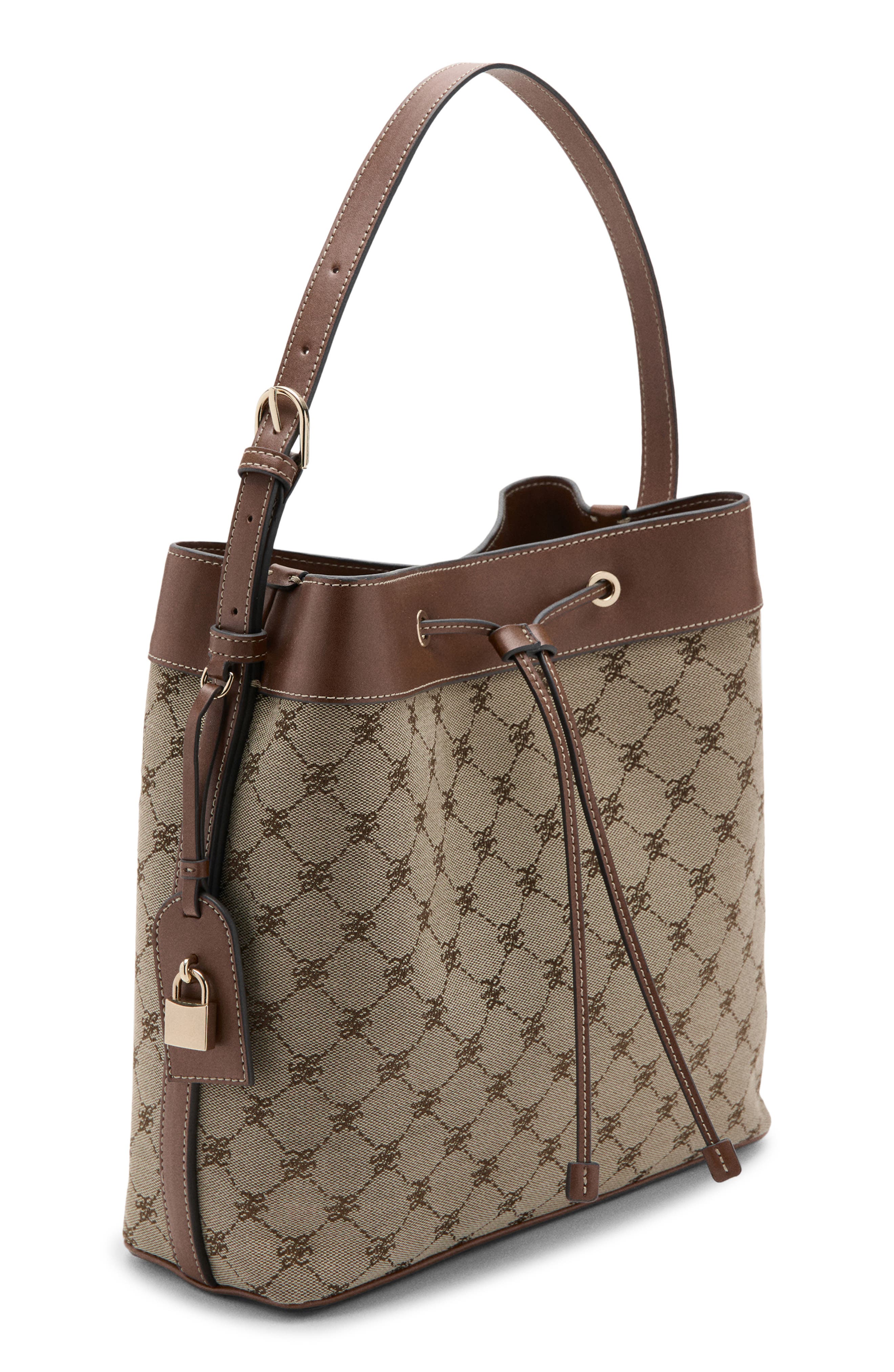 MANGO Logo Jacquard Bucket Bag, Alternate, color, Faux Leather