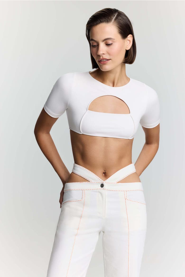 Ronny Denim Jersey Crop Top - Stylish & Comfy, Main, color, White