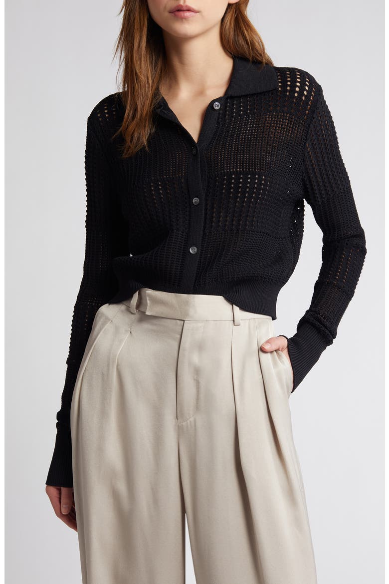 Open Stitch Shrunken Cardigan, Main, color, BLACK