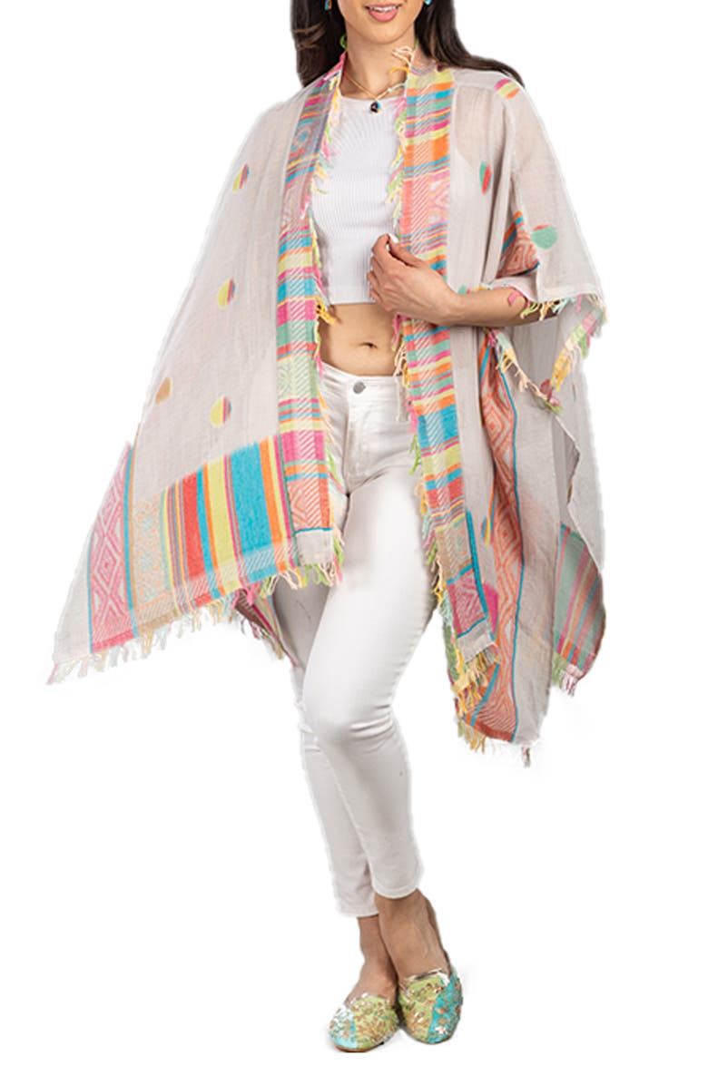 SAACHI Geometric Border Cotton Topper, Main, color, Grey