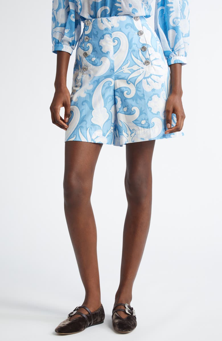 Etro Watercolor Paisley Cotton Shorts, Main, color, 