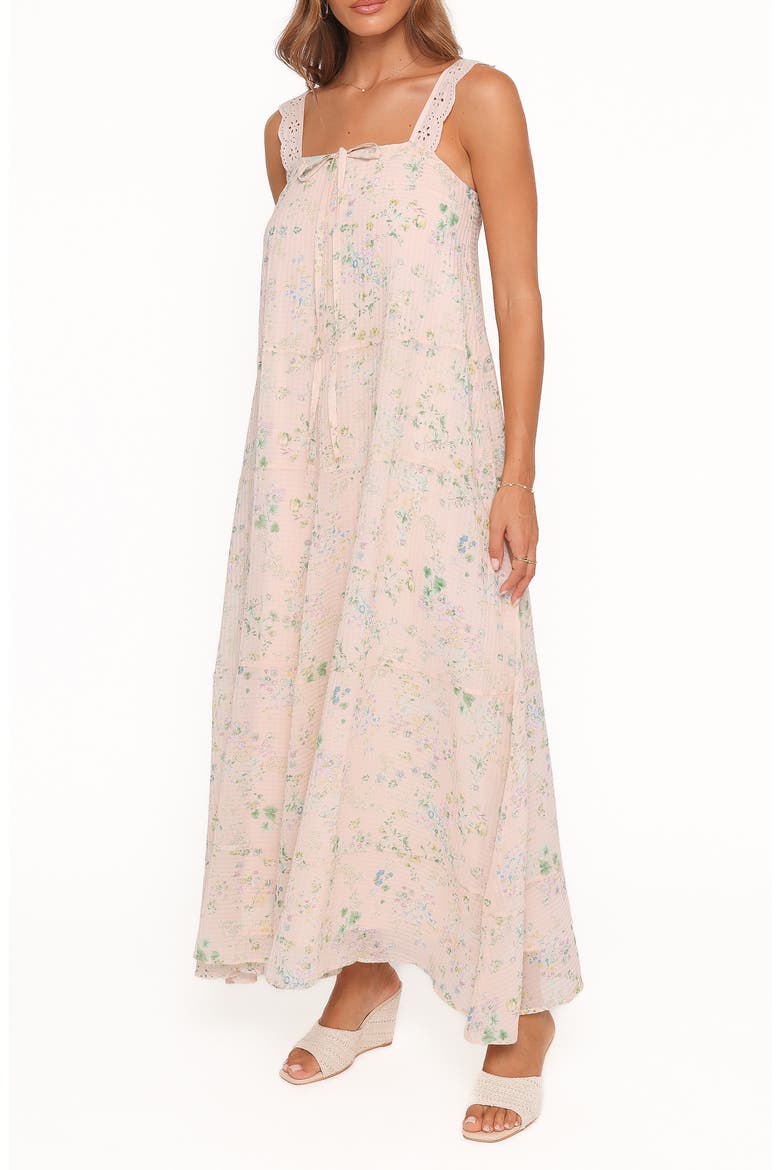 Caroline Eyelet Floral Maxi Sundress, Alternate, color, PASTEL PINK FLORAL
