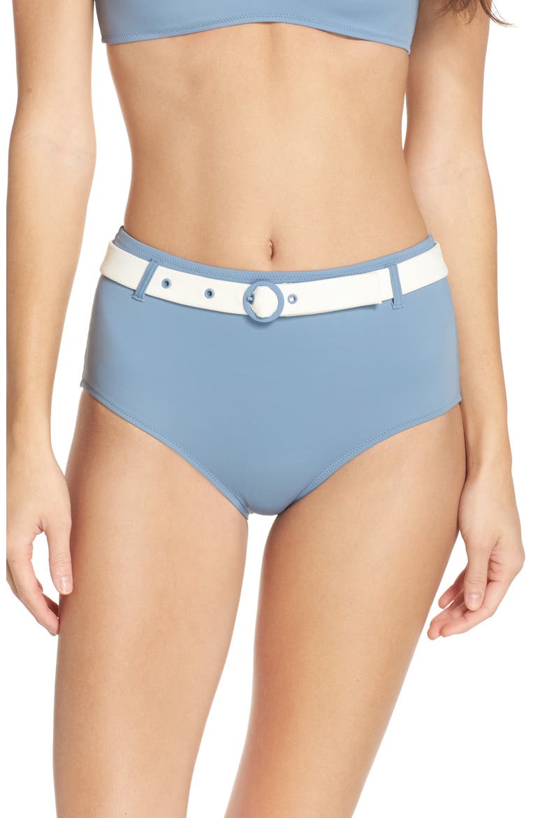 The Quinn Belted High Waist Bikini Bottoms, Main, color, ICE