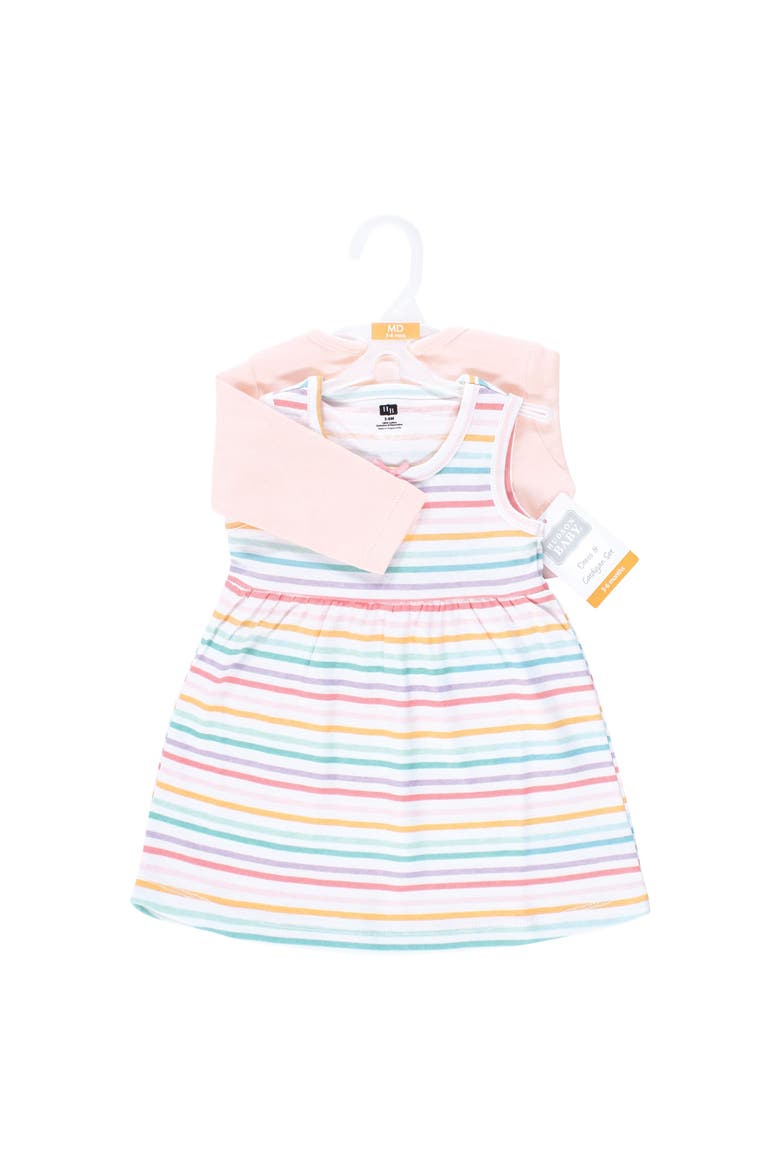 Two-Piece Cotton Dress and Knit Cardigan Set, Alternate, color, Happy Stripe
