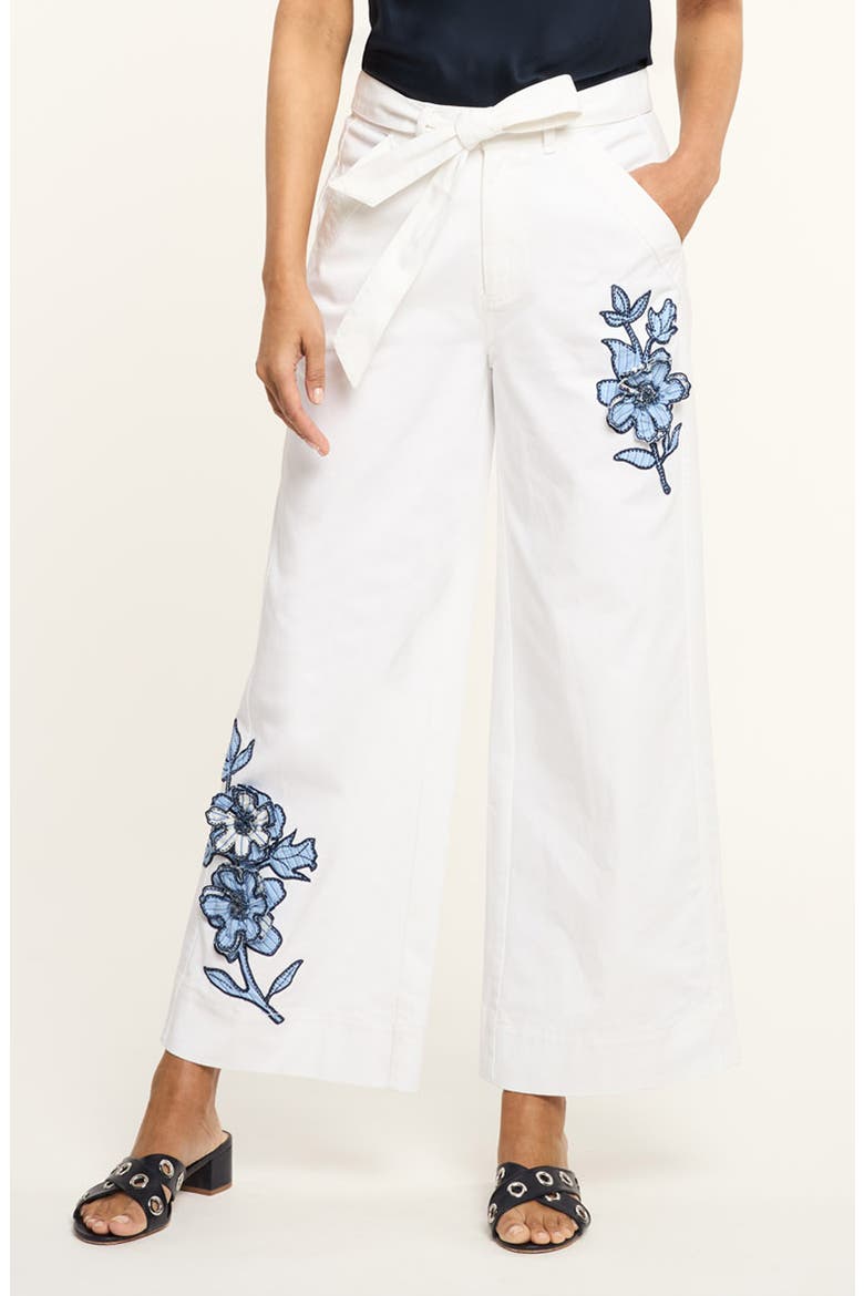 Mylah Floral Appliqué Wide Leg Pants, Main, color, WHITE/ MULTI