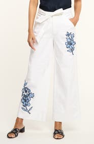 Cinq à Sept Mylah Floral Appliqué Wide Leg Pants