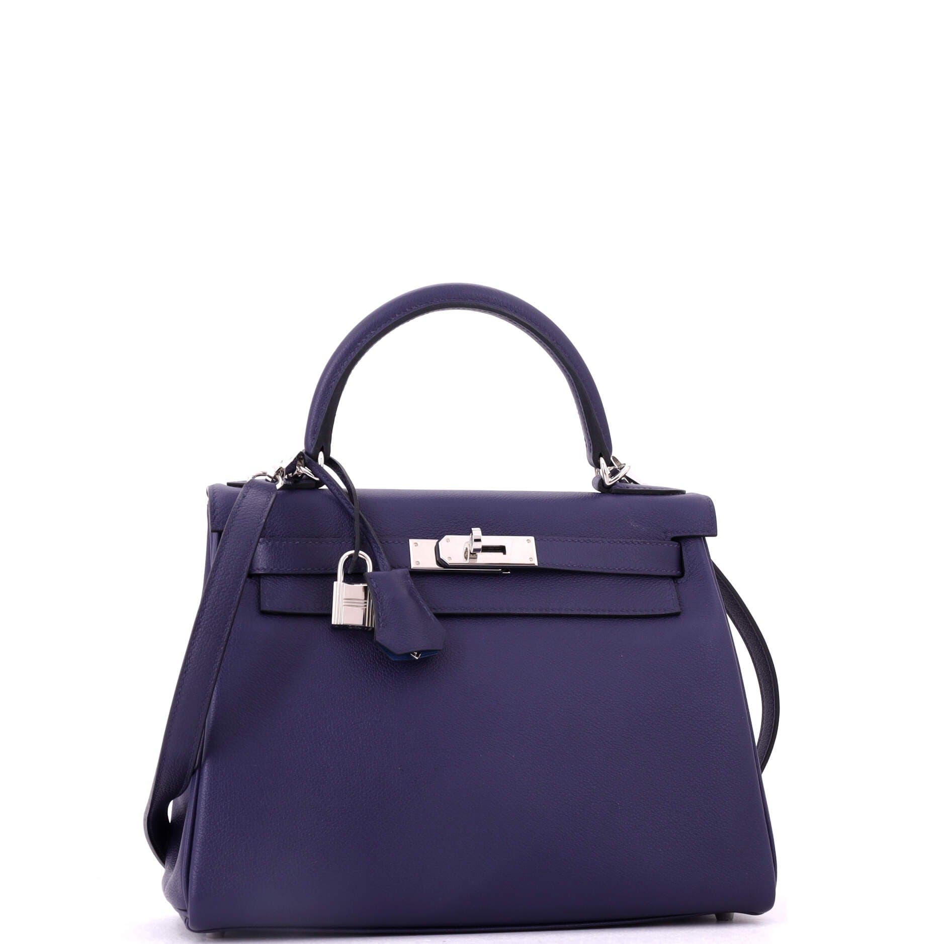 Pre-Owned Hermes Kelly Handbag Verso Evercolor with Palladium Hardware 28, Alternate, color, Verso-Bleu Encre/Bleu Zellige