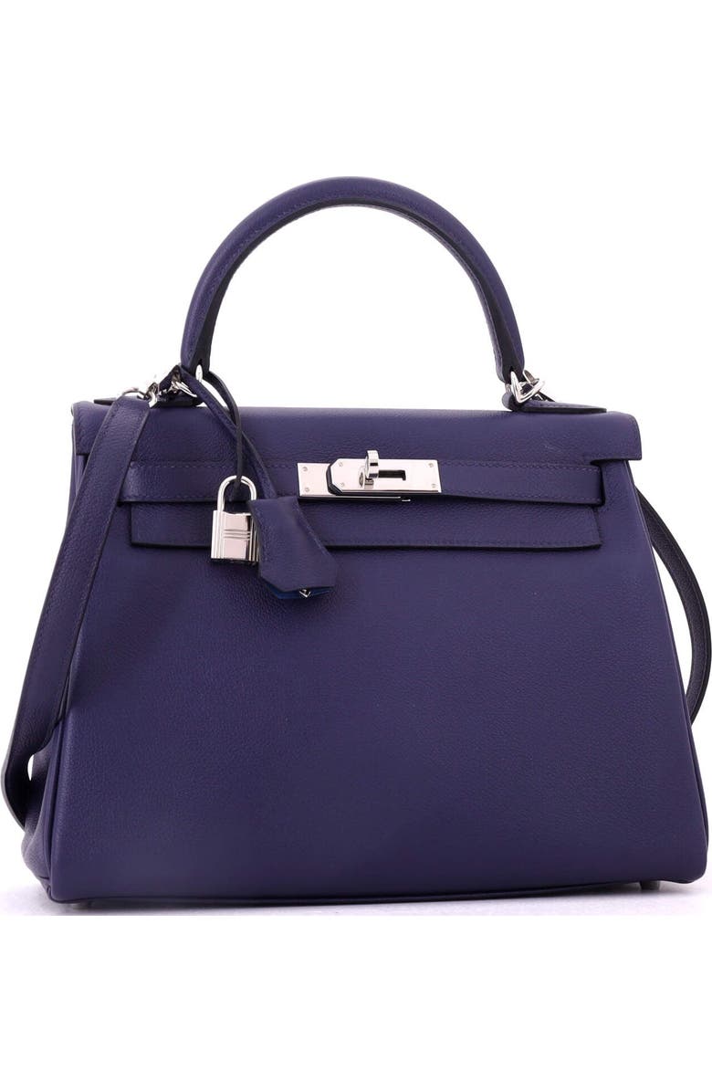 Pre-Owned Hermes Kelly Handbag Verso Evercolor with Palladium Hardware 28, Alternate, color, Verso-Bleu Encre/Bleu Zellige