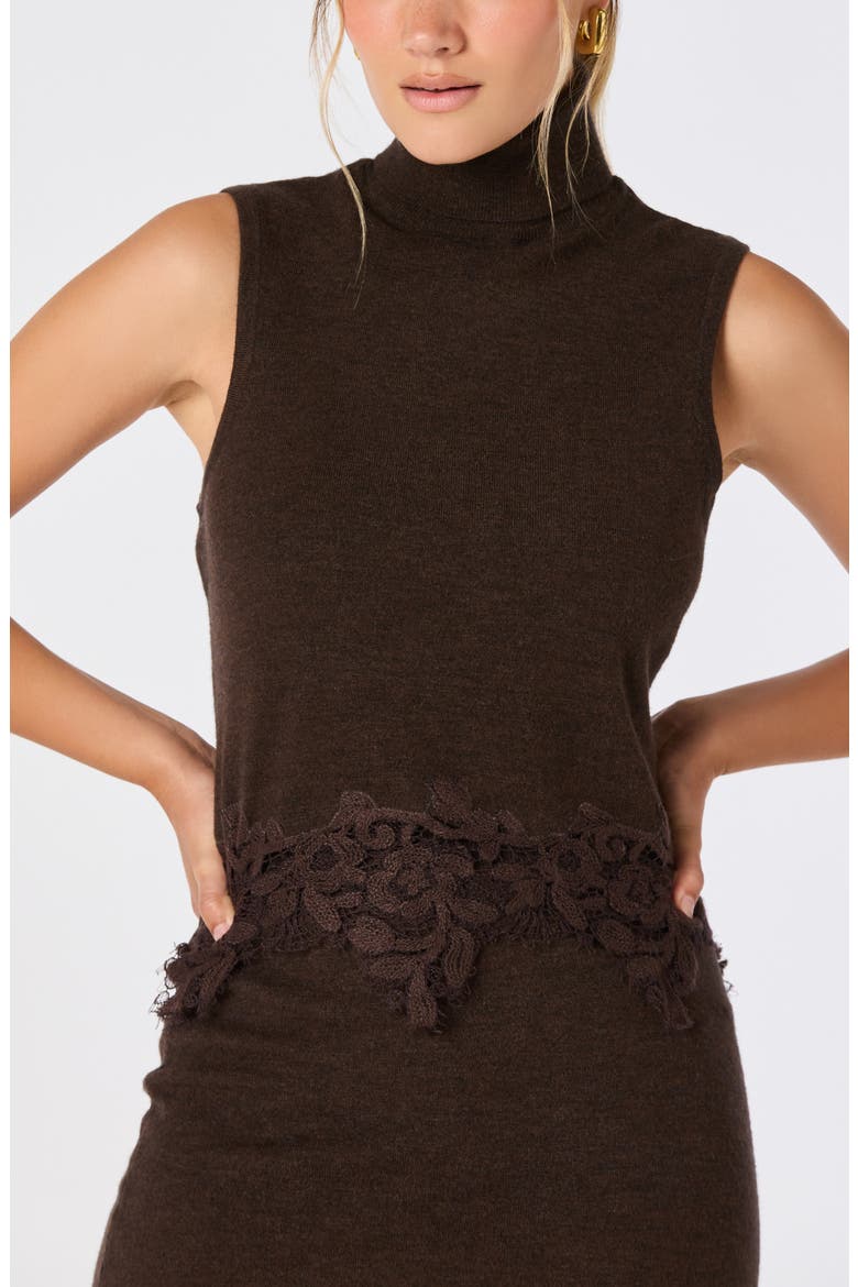Nadine Lace Trim Sleeveless Turtleneck Sweater, Alternate, color, BROWN