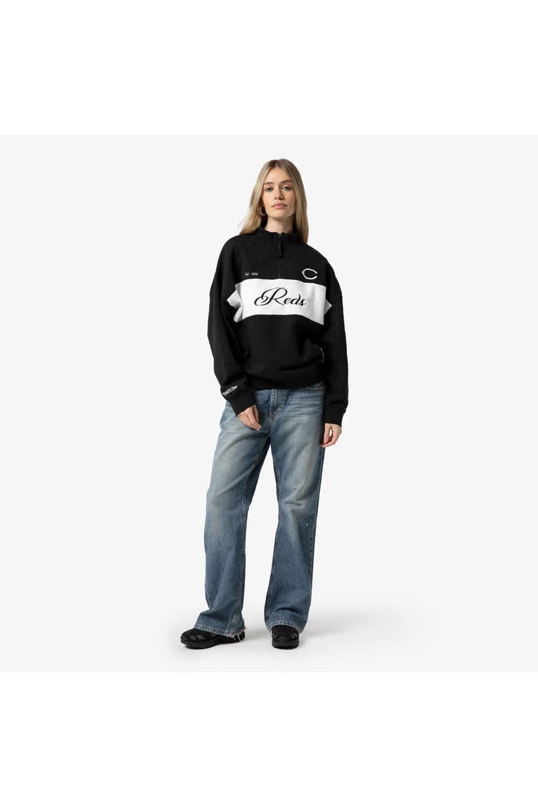 Women's Mitchell & Ness Black Cincinnati Reds Quarter-Zip Pullover Top, Alternate, color, Black
