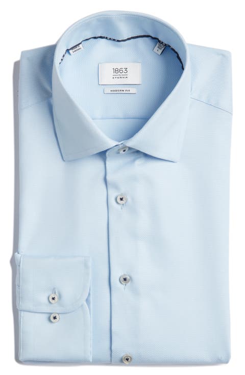 Modern Fit Solid Non-Iron Cotton Oxford Cloth Dress Shirt (Regular & Big)