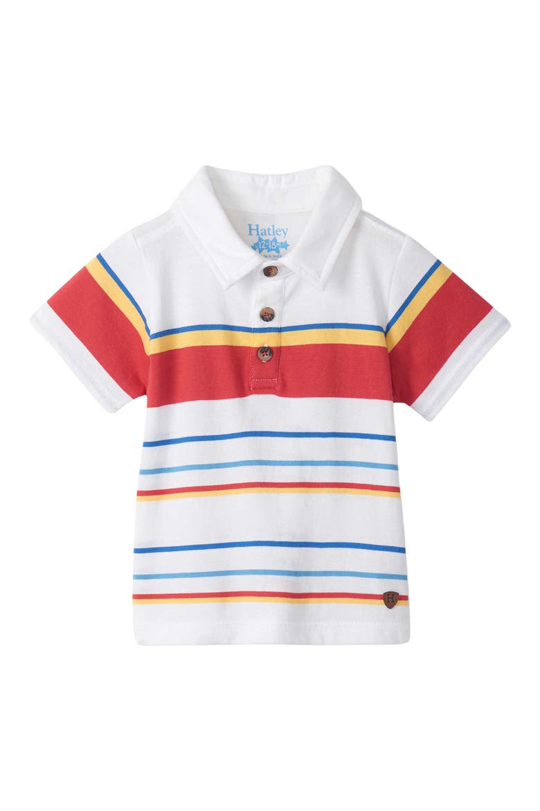 Kids' Seascape Stripe Peached Cotton Polo, Main, color, WHITE