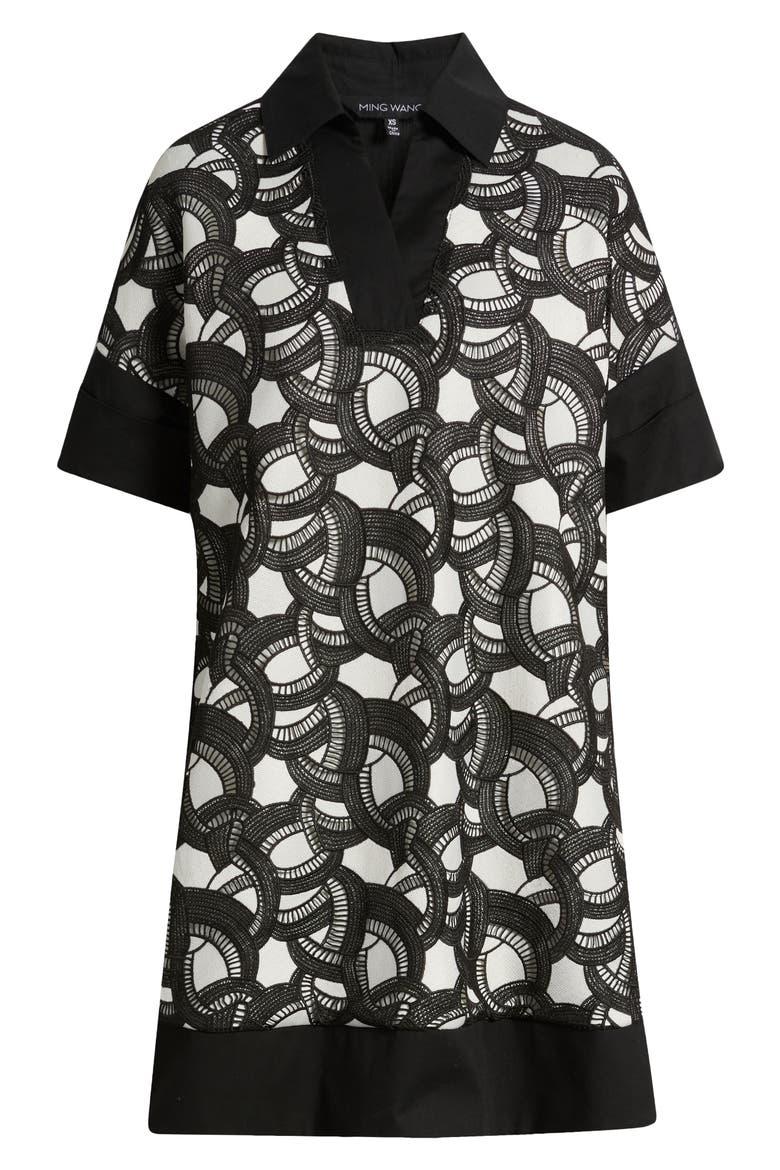 Mixed Media Lace Shift Dress, Alternate, color, BLACK/ WHITE