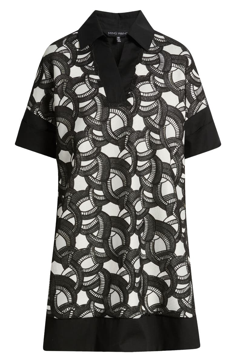 Ming Wang Mixed Media Lace Shift Dress, Alternate, color, Black/ White