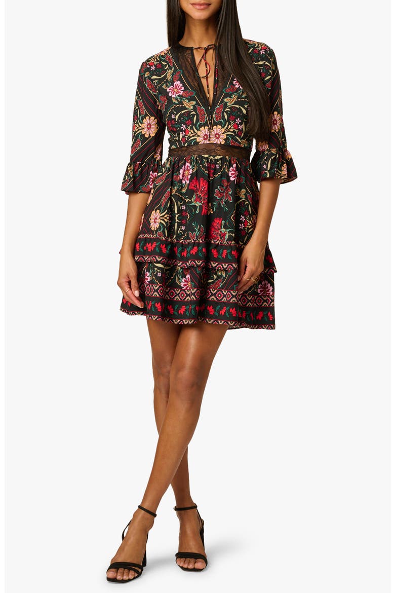 Ruffle Minidress, Main, color, BLACK MULTI