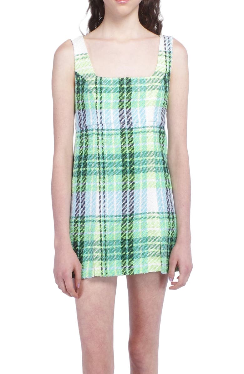 Anna Sui Capri Plaid Mini Dress, Alternate, color, Lime Multi