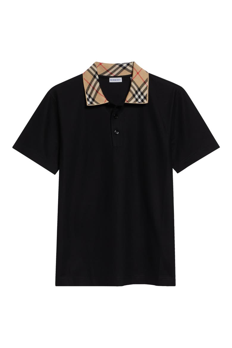 Evan Check Collar Cotton Piqué Polo, Alternate, color, BLACK