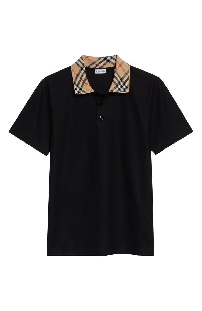 Burberry Evan Check Collar Cotton Piqué Polo, Main, color, Black