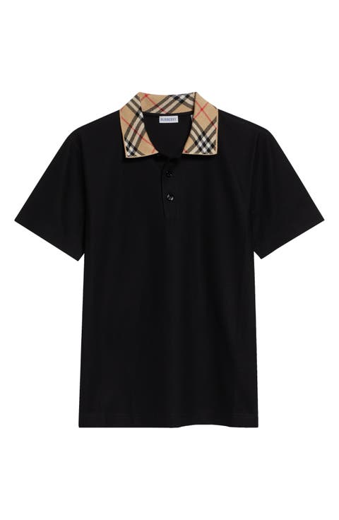 Evan Check Collar Cotton Piqué Polo