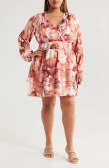 Socialite Floral Clip Dot Long Sleeve Minidress