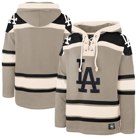 Men's '47 Khaki Los Angeles Dodgers Superior Lacer Pullover Hoodie