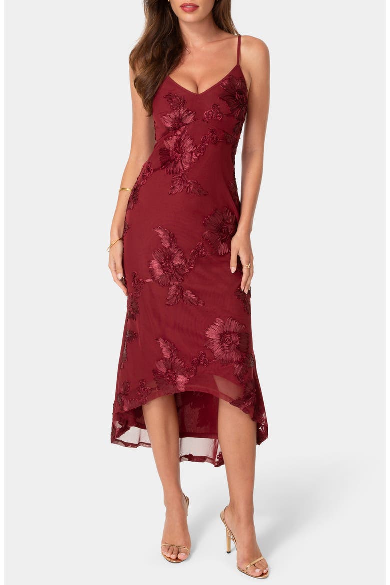 Soutache V-Neck High-Low Maxi Dress, Main, color, WINE