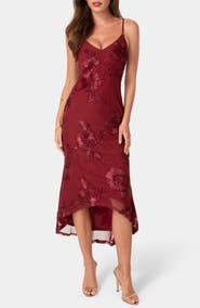 bebe Soutache V-Neck High-Low Maxi Dress